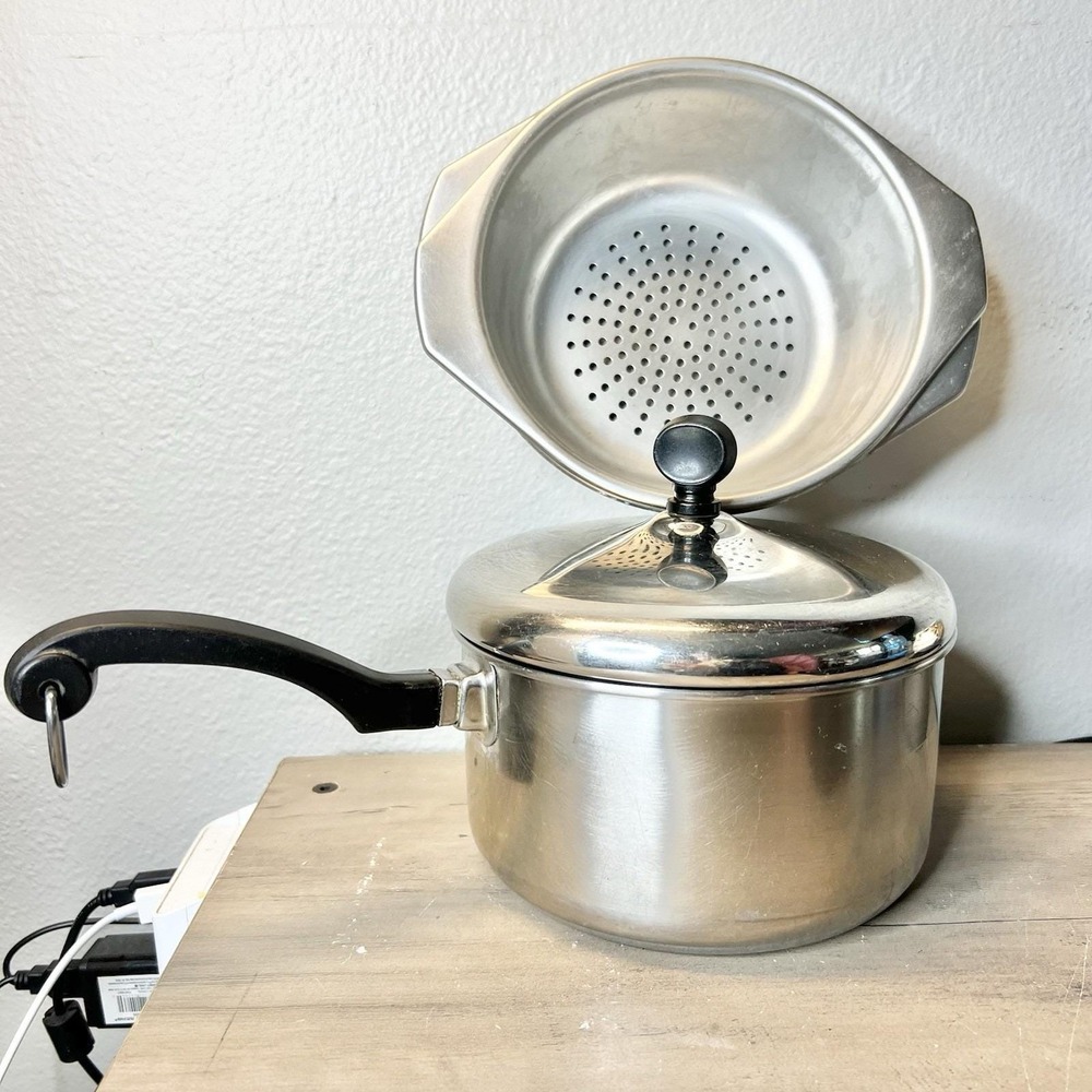 Vintage Presto PC 2 QT‎ Aluminum Saucepan Double Boiler Steamer Insert Set USA
